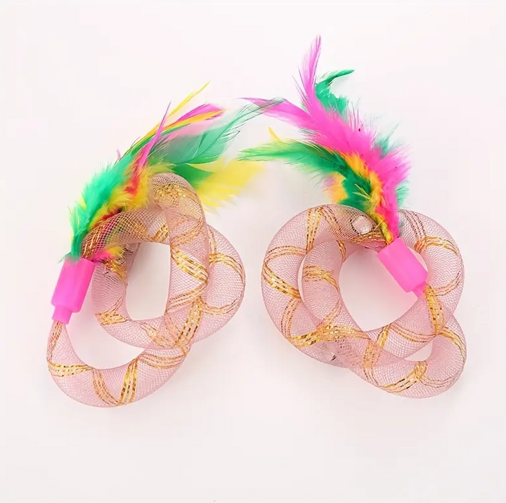 Kitten toy: Feather shuttlecock with mesh rings, designed for interactive cat play