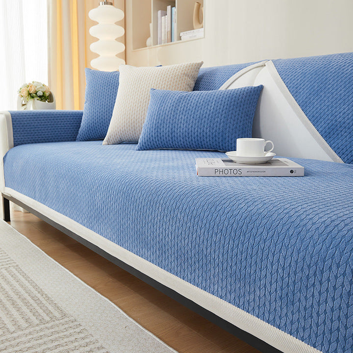 Modern chenille sofa protector, wheat ear pattern, non-slip bottom for secure fit
