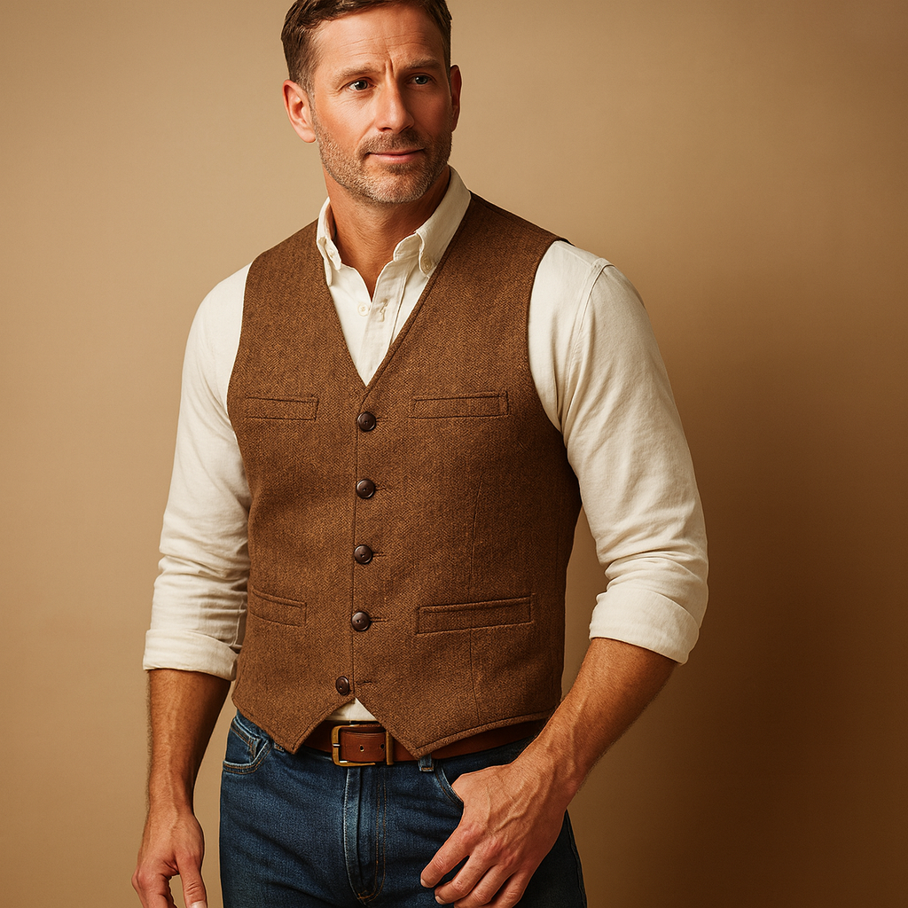 Stylish men's buttoned vest, a must-have for classic menswear, great for layering in cooler seasons.