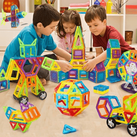 Durable magnetic construction toy set for kids, allowing children to build various structures easily.