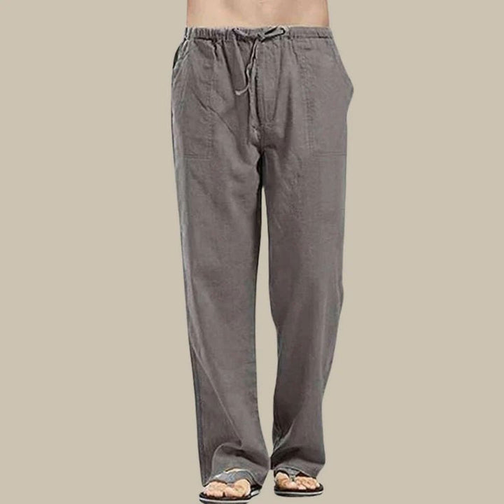 Warm-weather men's straight-cut summer pants. Lightweight, comfortable, with a casual pull-on drawstring design.