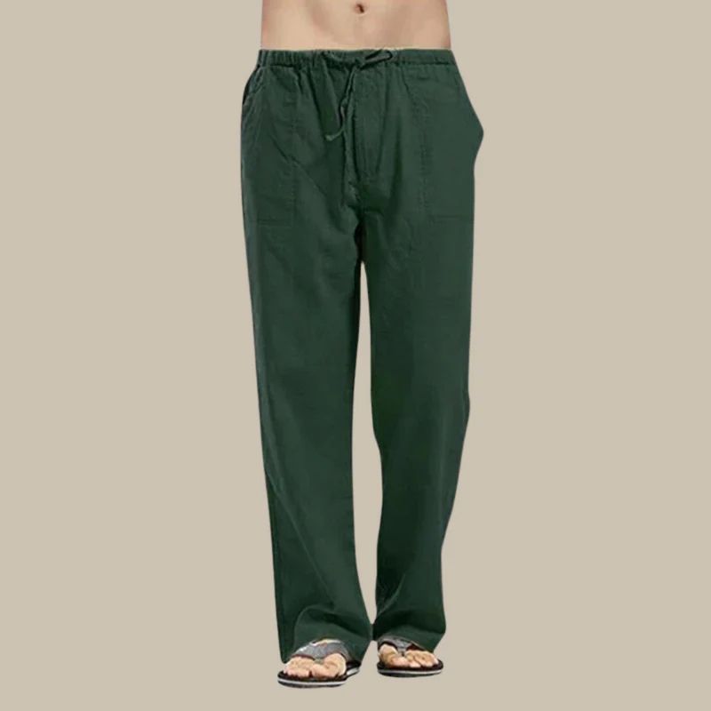 Versatile men's summer pants: straight-cut, ankle-length, with comfortable drawstring and relaxed fit for casual wear.