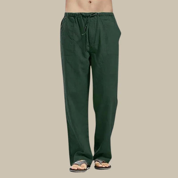 Versatile men's summer pants: straight-cut, ankle-length, with comfortable drawstring and relaxed fit for casual wear.