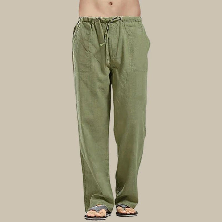Men's casual straight-cut summer pants, lightweight and comfortable, featuring a practical drawstring waist.