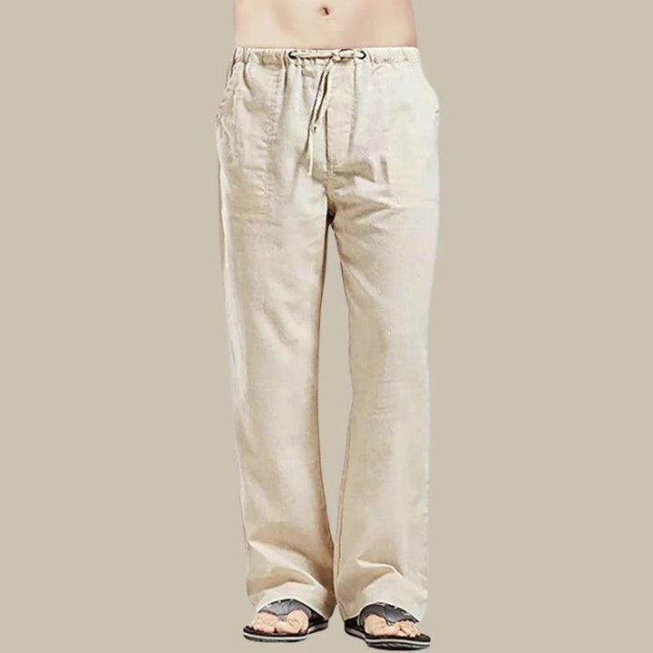 Lightweight, comfortable men's summer pants, straight-cut with a relaxed fit and easy pull-on drawstring waist.