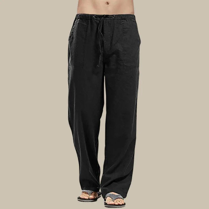 Pull-on men's straight-cut summer pants, designed for a relaxed fit and comfortable warm-weather casual style.