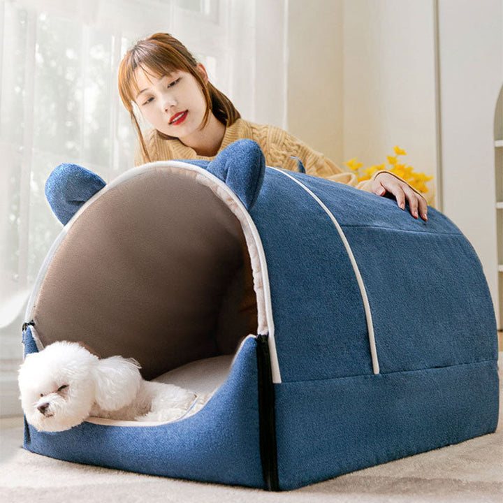 Cute bear ear pet bed, easily transforms into a cozy dog house or a soft cat lounging mat