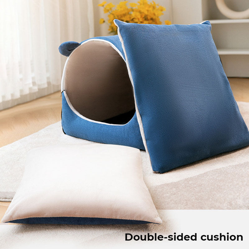 Innovative convertible pet bed, bear ear design house or flat mat for ultimate pet comfort