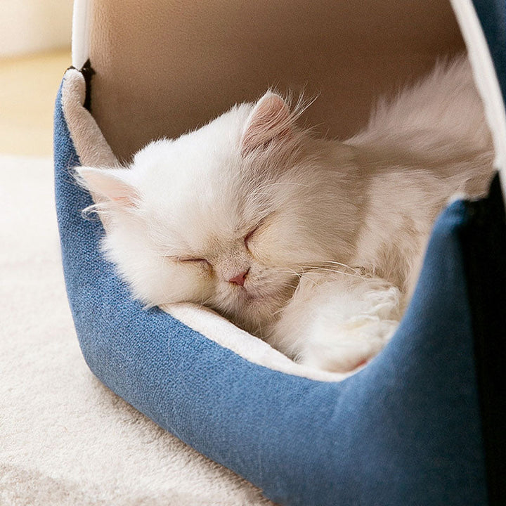 Washable 2-in-1 pet bed with charming bear ears, providing a snug dog house or relaxed mat