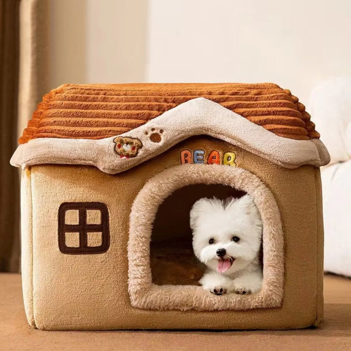 Cozy plush brown pet nest bed for dogs and cats, soft and washable pet cushion with raised rim for comfort.