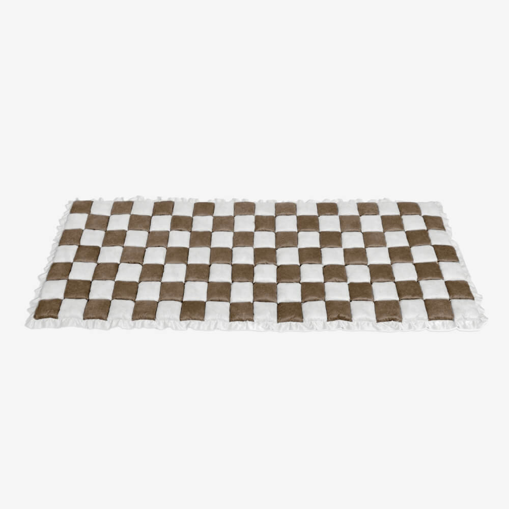 Unisex cream plaid fuzzy pet couch cover, machine washable, keeps your furniture clean