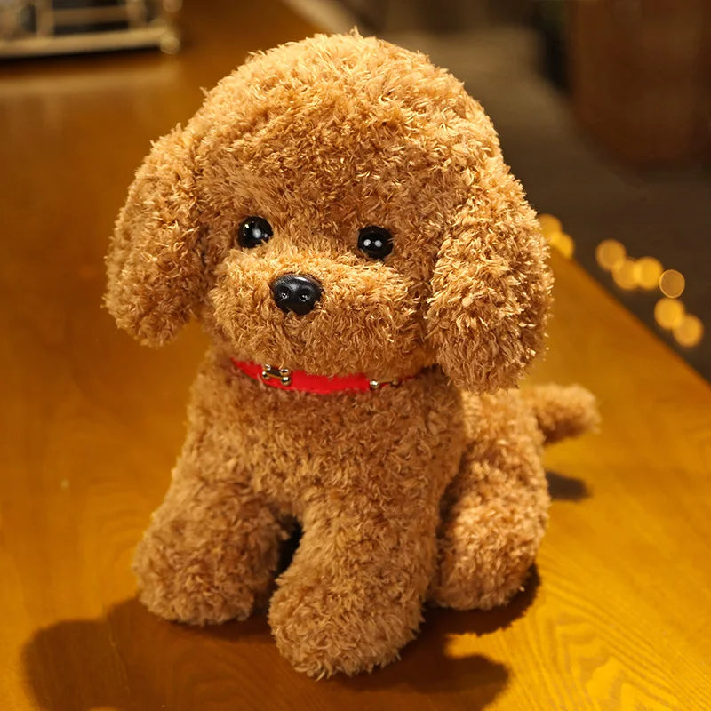 Kids' curly hair plush teddy dog with yellow flower, a sweet stuffed animal gift