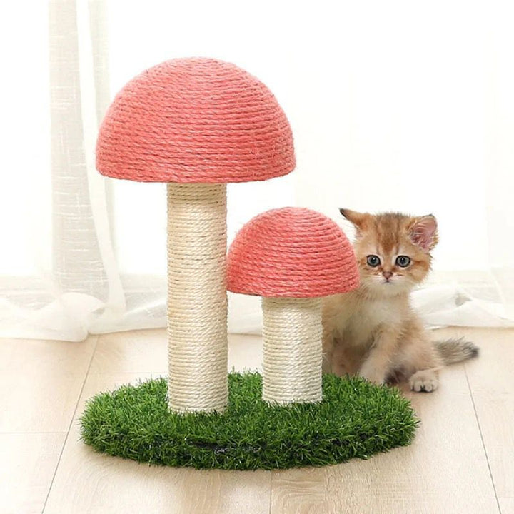Mushroom cat scratcher, sisal rope texture, protects furniture, engaging pet toy for cats