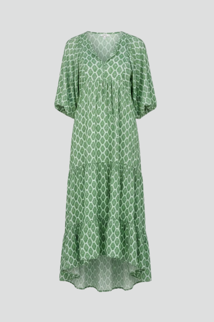 Flowing women's V-neck summer dress, perfect for casual everyday wear. Comfortable, short sleeve design.