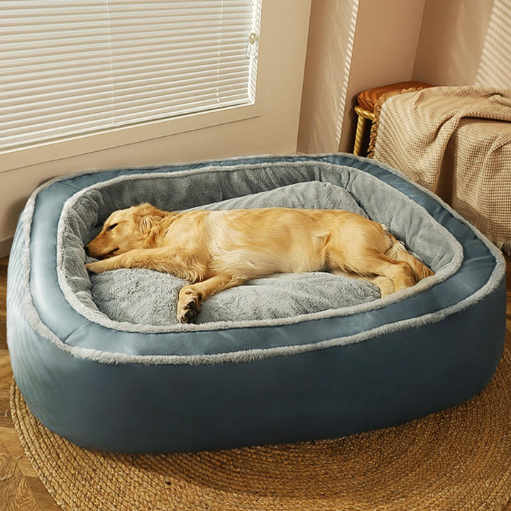 Comfortable dark brown dog bed, large pet lounger, durable & washable, for dogs