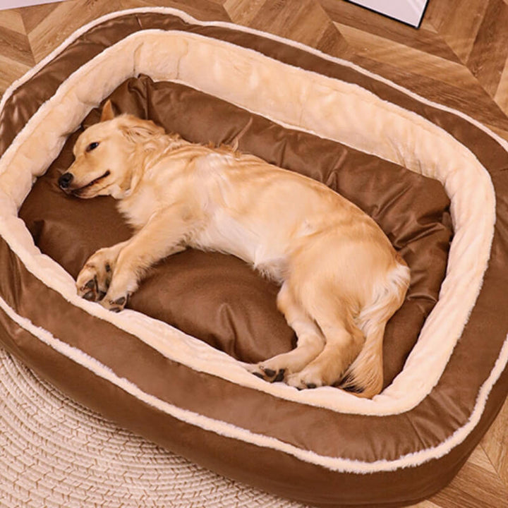 Soft small dog bed, dark blue pet lounger with bolster, washable cover for comfort