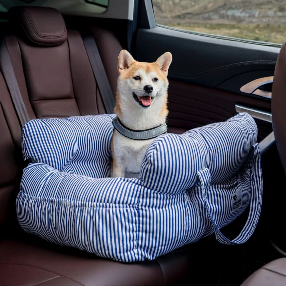 Medium dog pet booster seat for cars, designed with a safety belt & non-slip base.