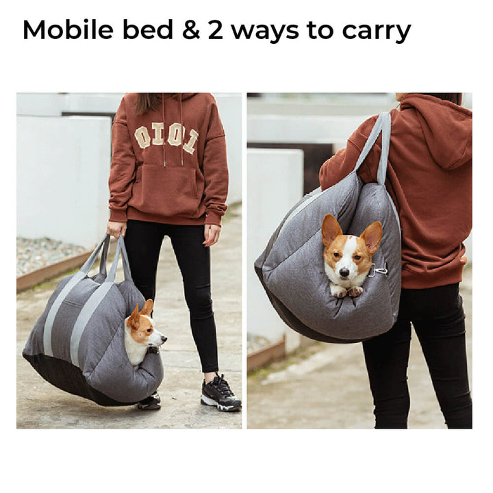 Washable dog car seat booster, durable material, easy to clean, ideal for pet travel.