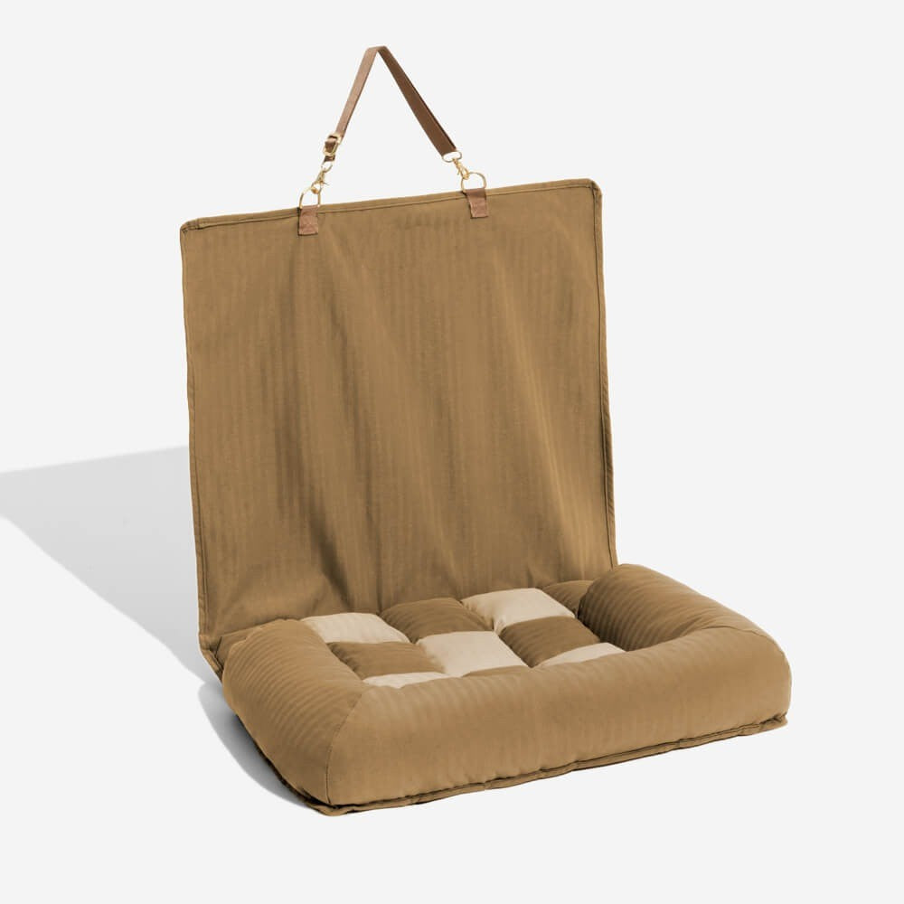 Luxury pet chessboard dog car bed, lounge style for travel safety, side view in backseat
