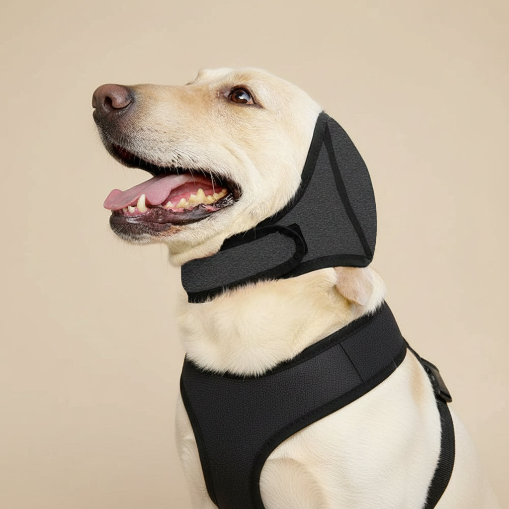 Dog noise cancelling ear protection for calm pets, perfect for anxiety relief and loud environments.