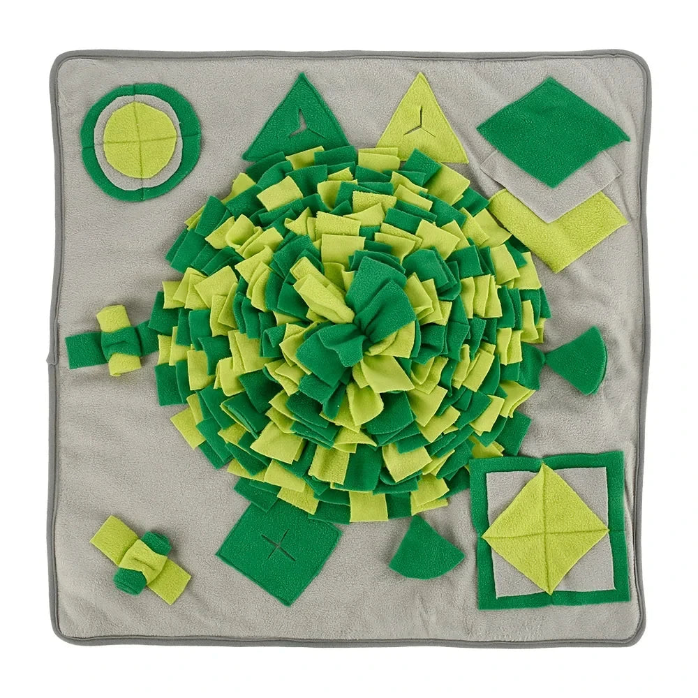 Dog snuffle mat for mental stimulation, bright colors, round, with hidden treats, for stress relief