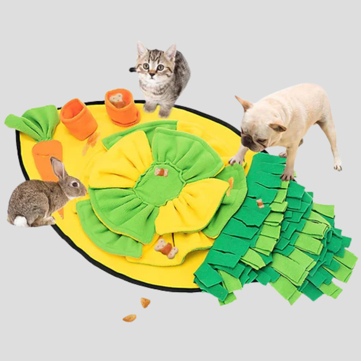 Puzzle foraging mat, a snuffle slow feeder dog toy for pet enrichment