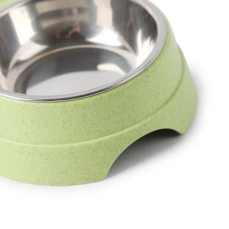 Non-slip double pet bowl set, stainless steel construction for food and water, cat and dog supplies.