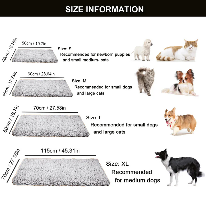Washable self-warming dog & cat pad, non-electric for safe use, easy to clean & provides cozy warmth.