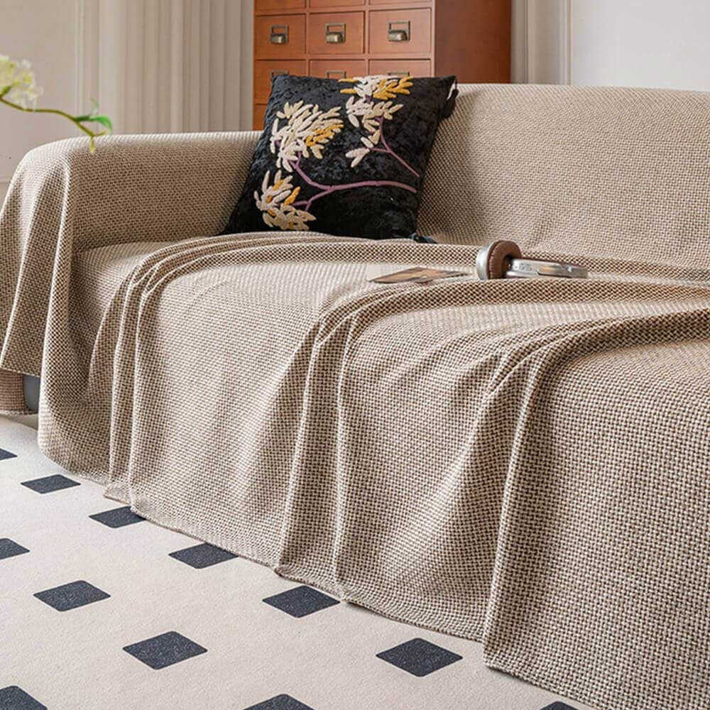 Pet-friendly, linen-look, scratch-resistant sofa cover for living room. Easy clean polyester couch throw.