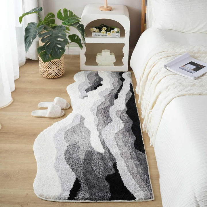 Modern hand-tufted polyester area rug with a luxurious 3D wave texture. Perfect non-slip carpet for bedroom decor.