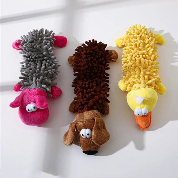 Robust squeaky animal toy for small dogs, designed for lasting chew-time and engaging play.