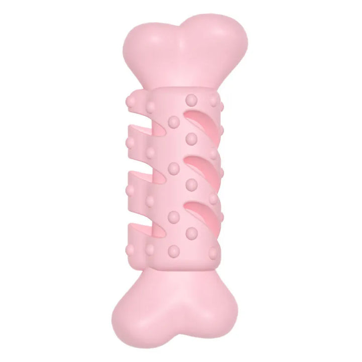 Textured dog chew toy in a bone shape, designed for dental care, canine oral hygiene, and engaging playtime.
