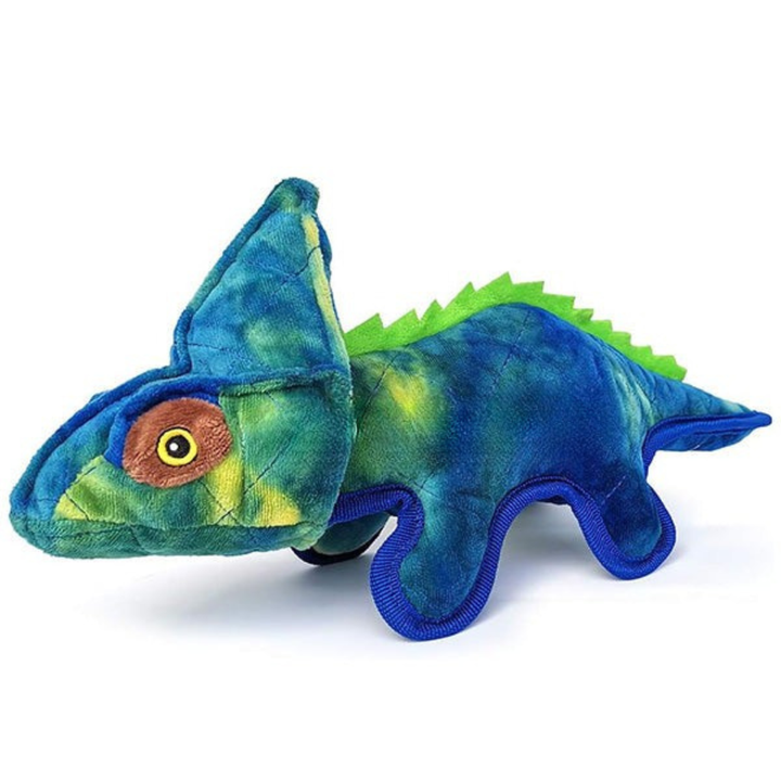 Aggressive chewer's delight: a durable, squeaky dog chew toy in a soft plush design.