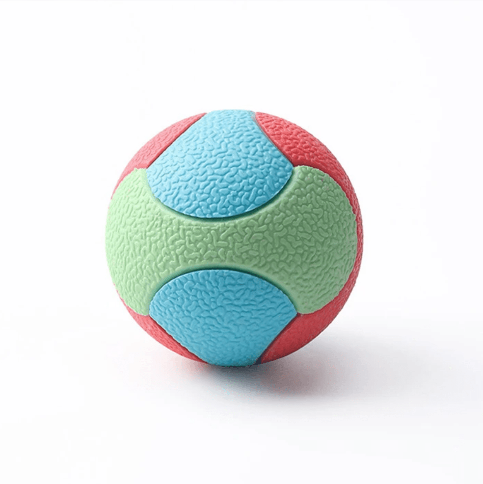 Interactive dog chew ball toy, blue, designed for tough chewers and promoting dental health in pets.