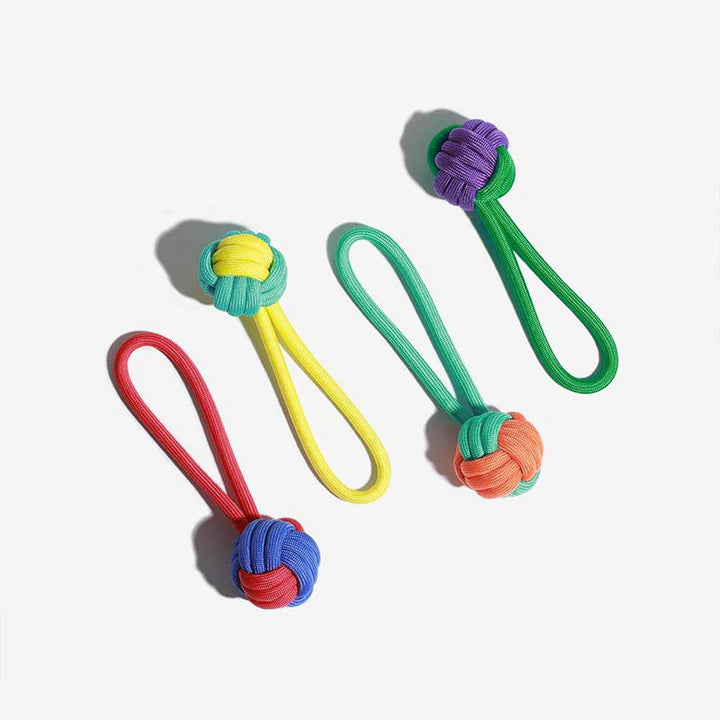 Interactive dog rope toy with multiple knots, designed for durability and aggressive chewers