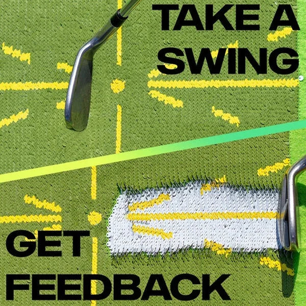 Compact golf training mat for swing analysis & practice, offering real-time feedback to enhance your golf game anywhere.
