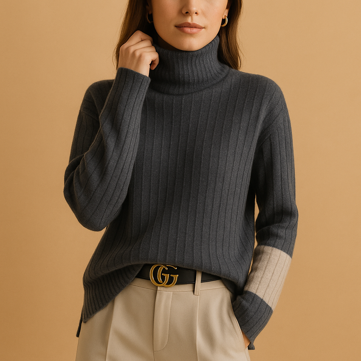 Chic women's long-sleeve turtleneck sweater for cozy winter fashion. Elegant slim fit, perfect for layering.