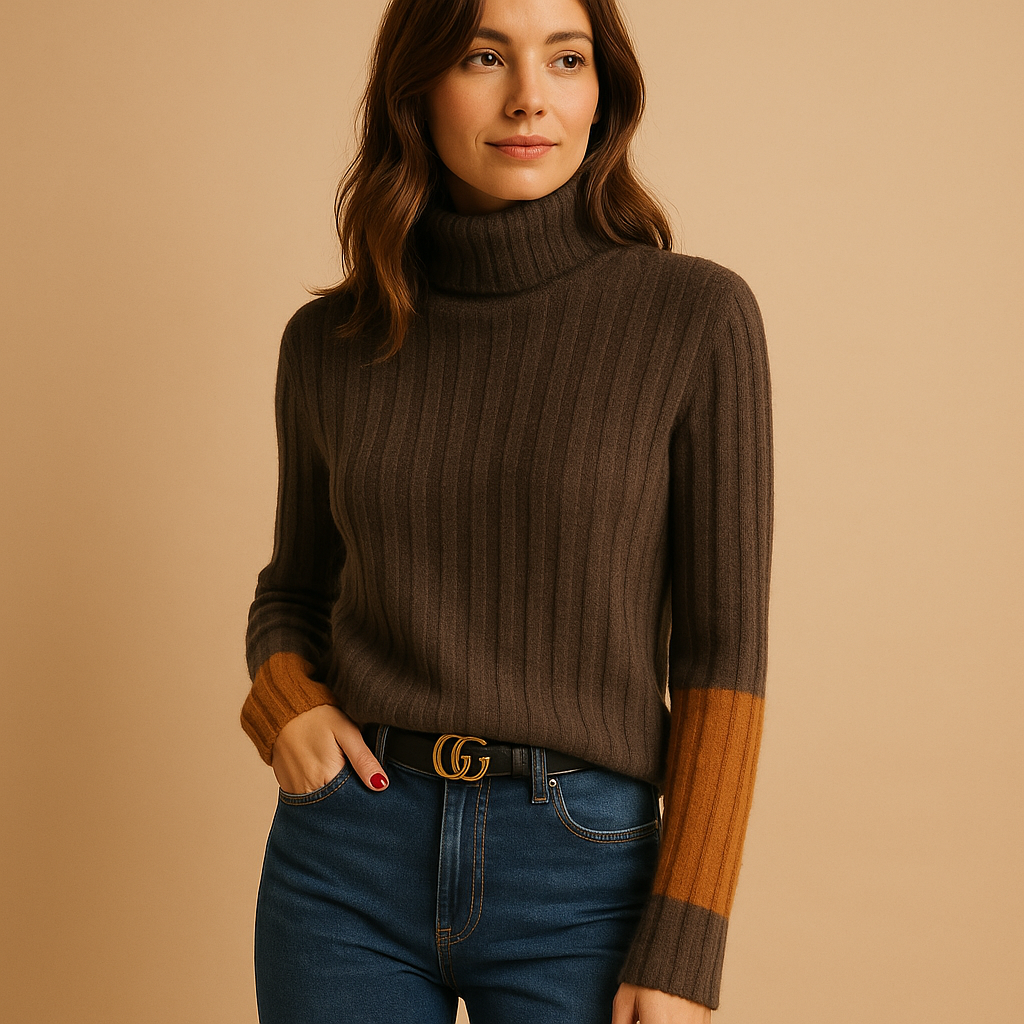 Elegant women's slim-fit turtleneck sweater, perfect for fall & winter style. Comfortable long-sleeve top.