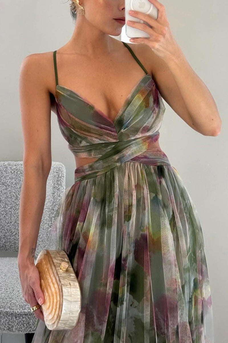 Chic floral wrap maxi wedding guest dress for women, V-neck, sleeveless, elegant and formal occasion attire.
