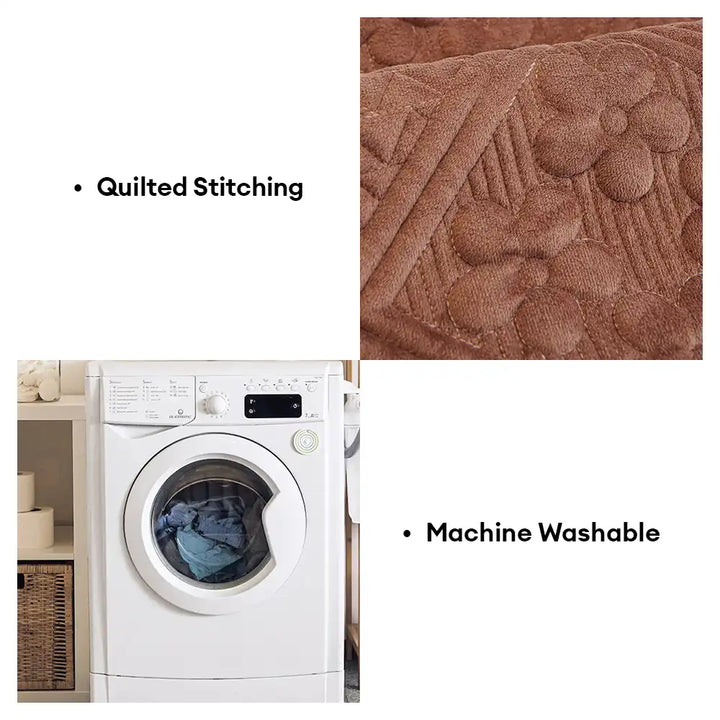 Pet-friendly quilted couch protector with embossed geometric design, ideal for sectional furniture.