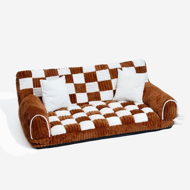 Comfortable brown orthopedic dog bed, sofa style with a washable cover for easy cleaning