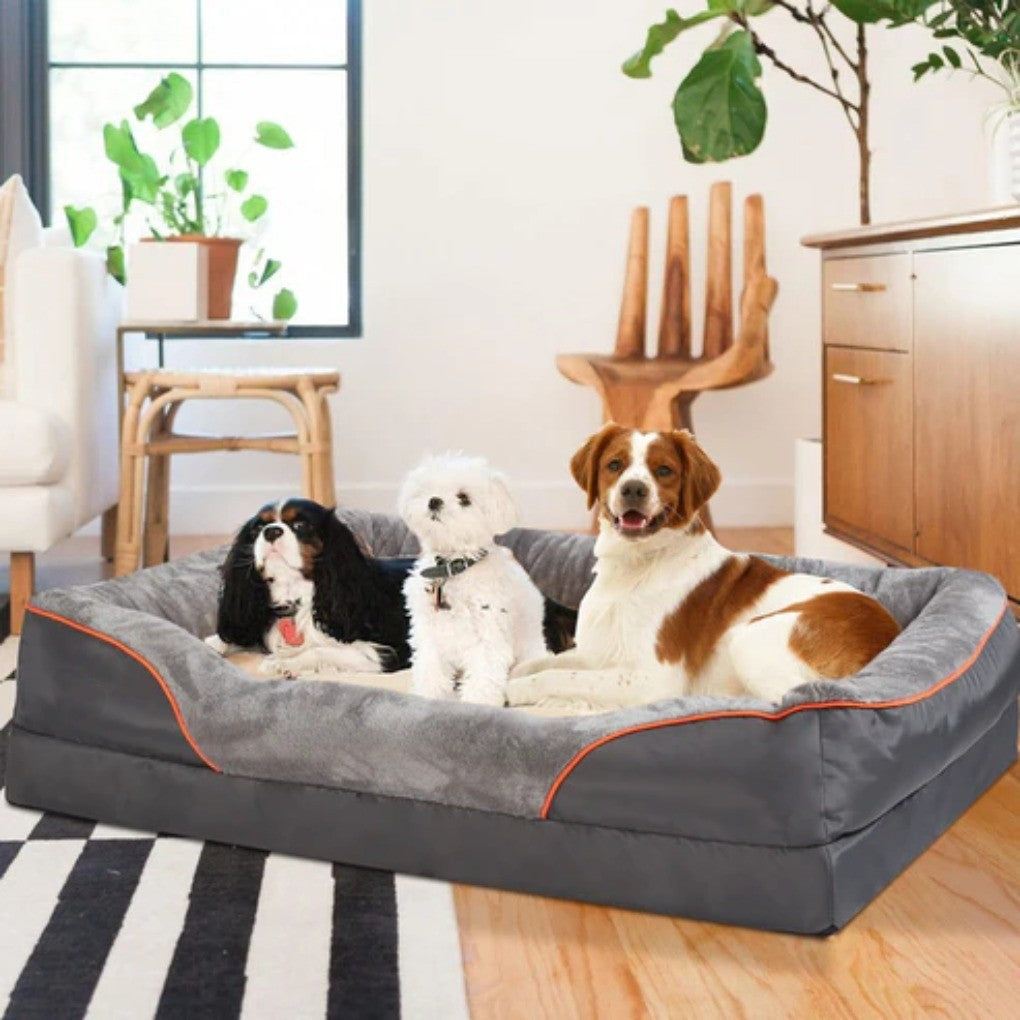 Extra-large memory foam dog bed with supportive bolster, offering ultimate comfort for large dogs & canines.