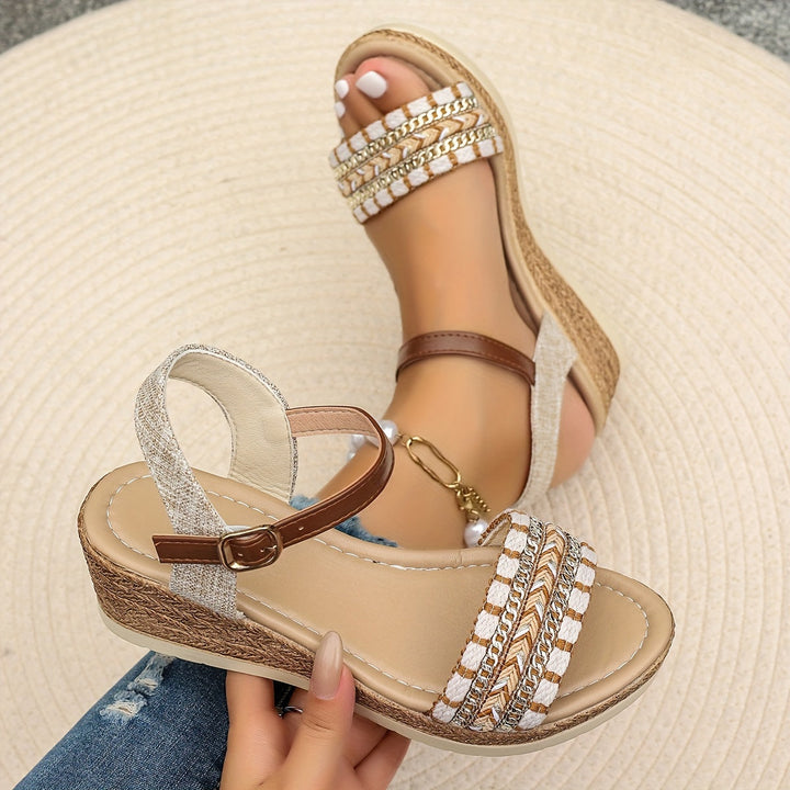 Everyday wear women's platform wedge sandals. Cushioned for supreme comfort, with stylish cross straps.