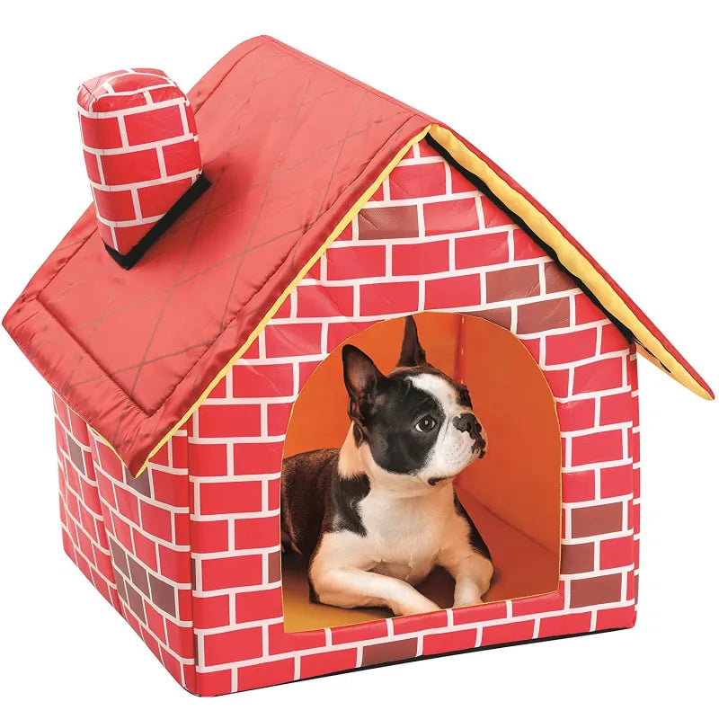 Indoor dog bed, cozy pet house featuring a unique brick design