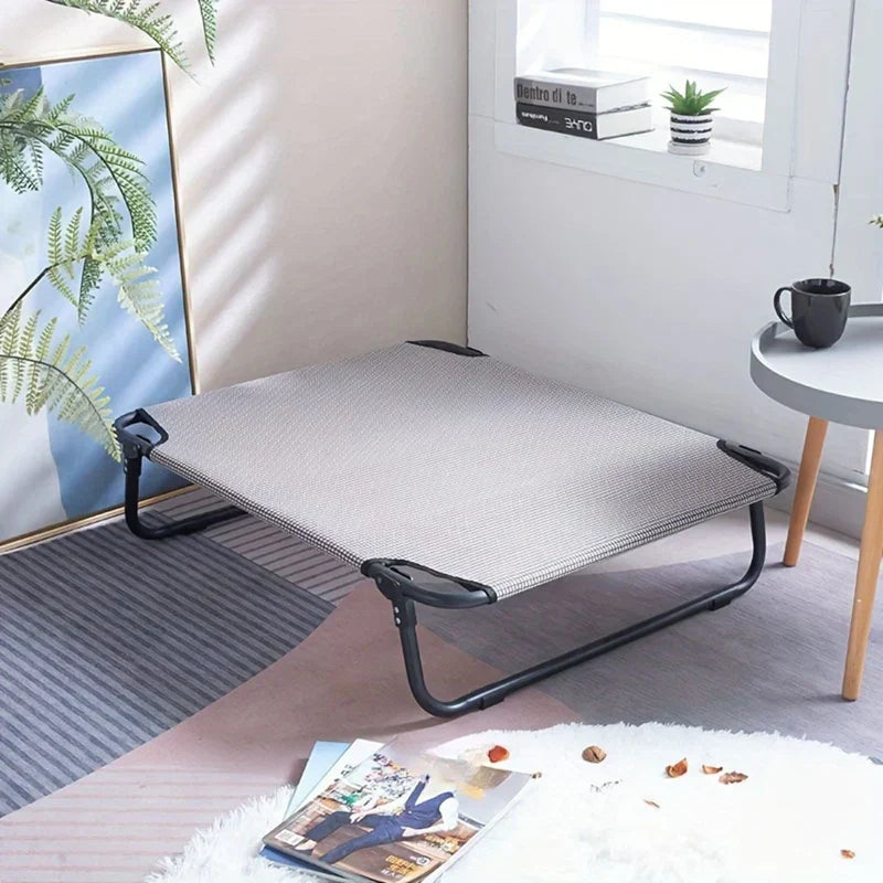 Unisex elevated dog and cat bed, breathable mesh, comfortable for indoor/outdoor use, easy fold design.