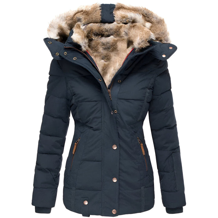 Valenza women's quilted hooded puffer coat. A cozy and elegant winter jacket, ideal for cold weather fashion.