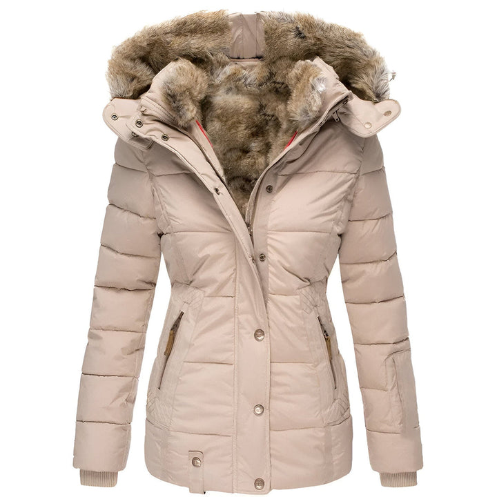 Women's Valenza winter jacket: quilted puffer with hood. Provides elegant warmth & style for cold weather.