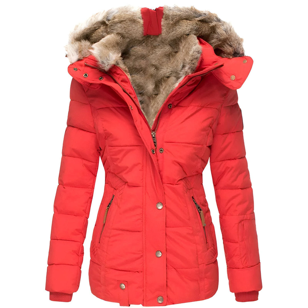 Cozy Valenza women's hooded puffer coat. Elegant quilted design, perfect winter jacket for cold weather.
