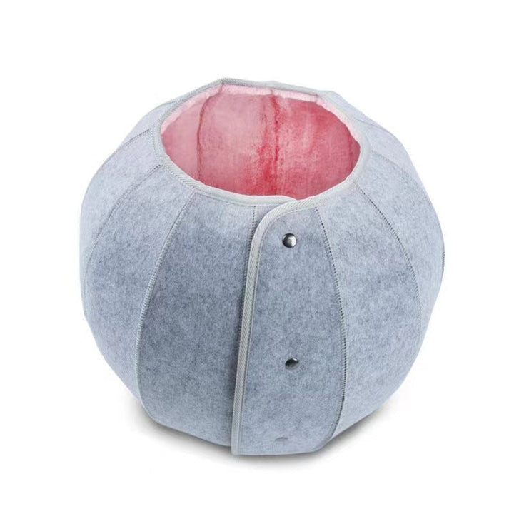 Modern gray felt 5-in-1 cat bed tunnel providing a cozy spot for rest and active play.