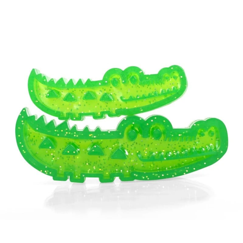 Long-lasting dog dental slow feeder chew toy in a fun crocodile design.